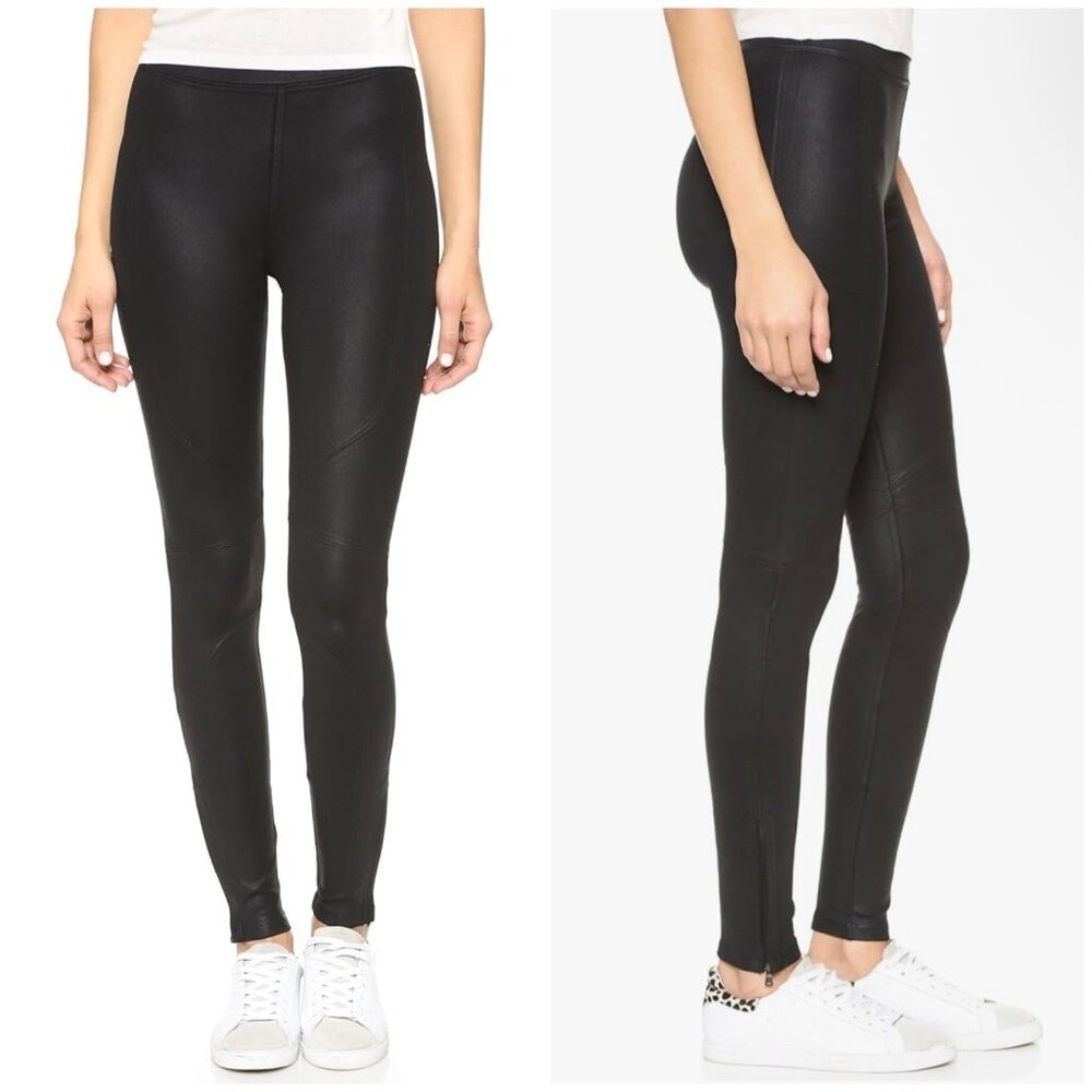 DAVID LERNER Seamed Ankle Zip Coated Moto Leggings Black M NWT